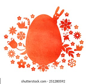Vector illustrations of Easter watercolor decorative egg with flowers and butterfly