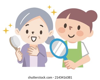 Vector illustrations of elderly people to groom themselves