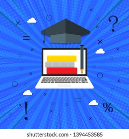 Vector illustrations of e-learning and online education concepts from education online. Vector illustration on a blue background