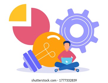 Vektorgrafiken, Unternehmer und kreative Konzepte über die Schlüssel zum Erfolg, Glühbirnen und Symbole, auf der Suche nach neuen kreativen Ideen, Investitionen und Investitionen in Ideen.