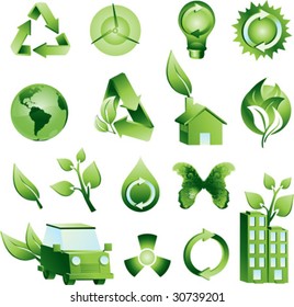 Vector illustrations of environmental symbols and icons isolated on white background