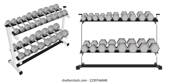 Vector illustrations, exercise machine, weightlifting
