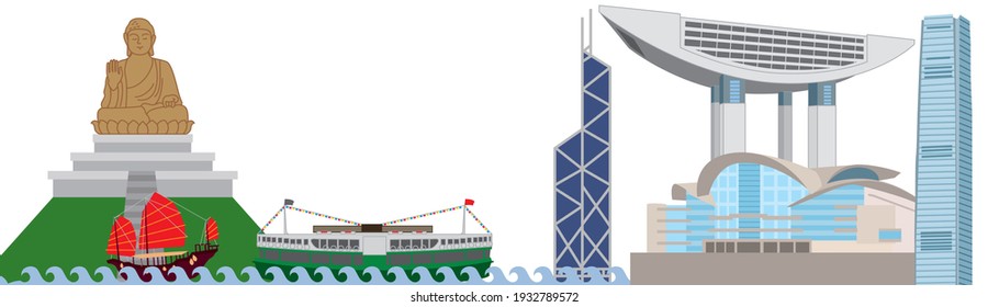 Vector illustrations of famous landmarks in Hong Kong