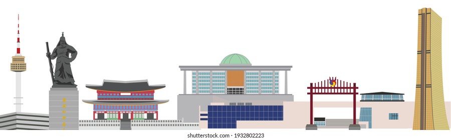 Vector illustrations of famous landmarks in Seoul