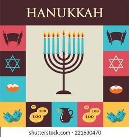 Vector illustrations of famous symbols for the Jewish Holiday  Hanukkah