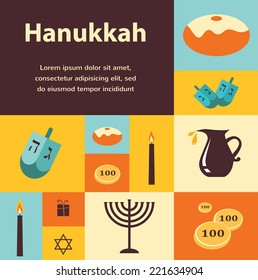 Vector illustrations of famous symbols for the Jewish Holiday  Hanukkah