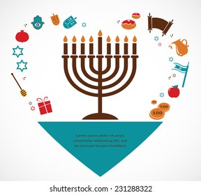 Ilustraciones vectoriales de famosos símbolos de la festividad judía Hanukkah