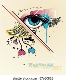 vector illustrations of a fantasy eye and colorful hearts