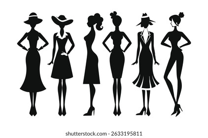 Vector illustrations fashionable women silhouettes