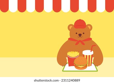 ilustraciones vectoriales de un juego de comida rápida y bebidas y personal de osos de peluche para carteles, tarjetas, volantes, fondos de pantalla de medios sociales, etc.