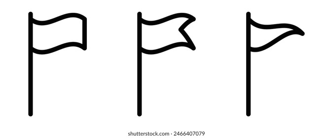 Vector illustrations of flags in various simple black and white designs. Editable stroke.