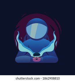 vector illustrations of flat astronaut with smoky planet background, icon logo. Nice symbol for T-shirts