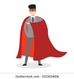 Vector illustrations in flat design of businessman Superhero with the red cloak.