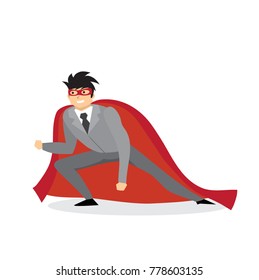 Vector illustrations in flat design of businessman Superhero with the red cloak.