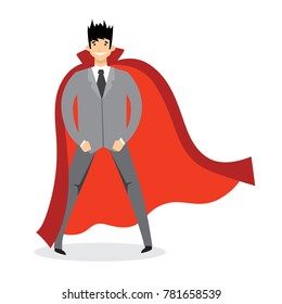 Vector illustrations in flat design of businessman Superhero with the red cloak.