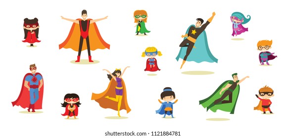 Superhero Family Characters Superheroes Character Costumes Stock Vector ...