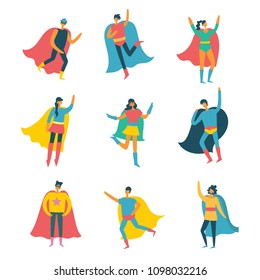 Vector illustrations in flat design of set of Superheroes