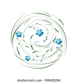 Vector illustrations floral circle with grass and blue flowers