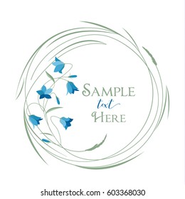 Vector illustrations floral circle with grass and blue bell flowers