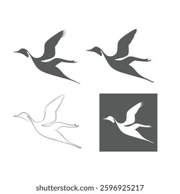 Vector illustrations of flying birds, Icon drawing of flying penguins, Elements for creating brands
