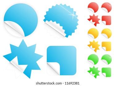 Vector illustrations of four different modern glossy shiny icons/stickers or tags on selling/retail theme. Four different colors. Customizable.