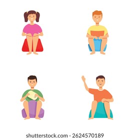 Ilustrações vetoriais de quatro pessoas diferentes sentadas em posturas relaxadas, isoladas sobre um fundo branco