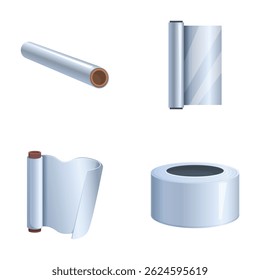 Vector illustrations of four different styles of blank rolled paper, isolated on white