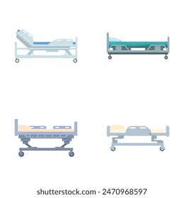 Vector illustrations of four different types of hospital beds, isolated on a white background