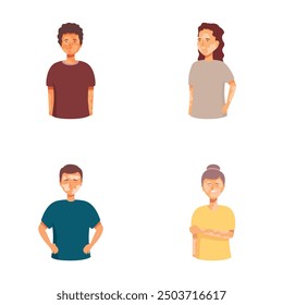 Vector illustrations of four diverse cartoon characters standing with confident postures