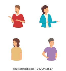 Vector illustrations of four diverse people showing different gestures and facial expressions