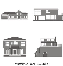 Ilustraciones vectoriales de cuatro casas.