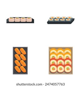 Vector illustrations of four popular sushi plates, perfect for menu designs or food articles