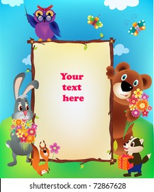 vector illustrations frame with funny animals of the forest