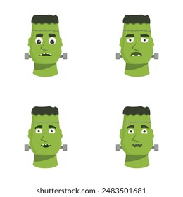 Vector illustrations of frankenstein's monster with various facial expressions