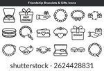 Vector illustrations of friendship bracelets and gift icons in a simple outline style