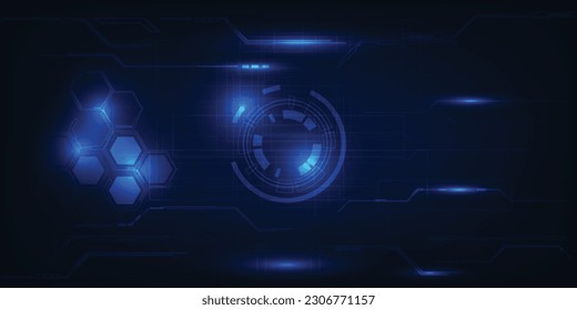 Vector illustrations of futuristic blue circle hud screen display with digital hi tech circuit pattern for product advertising and game artwork.Futuristic technology concepts.