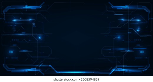 Vector illustrations of Futuristic blue digital screen display and layout with digital hi tech element grid line and circuits.Digital innovation and technology concepts.	
