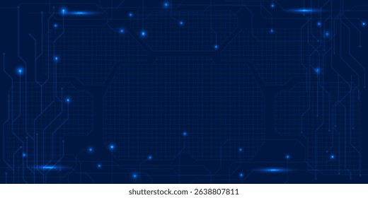 Vector illustrations of Futuristic blue digital screen display and layout with digital hi tech element grid line and circuits.Digital innovation and technology concepts.