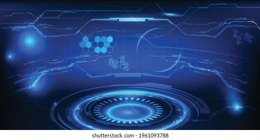 Vector illustrations of futuristic blue hi tech digital technology for digital advertising showcase layout stage and background.Future modern tech vision concept.