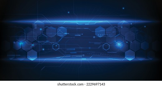 Vector illustrations of futuristic blue hi-tech element with grid line and circuit for advertising layout and game development artwork.Future technology and innovation concepts.