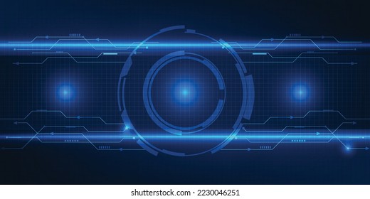 Vector illustrations of futuristic blue hi-tech element with grid line and circuit for advertising layout and game development artwork.Future technology and innovation concepts.