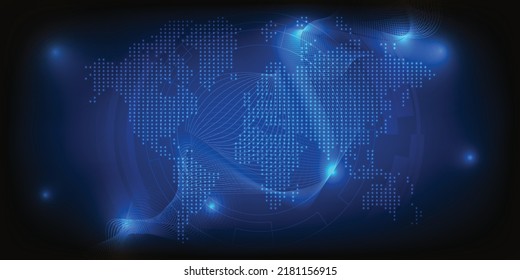 Vector illustrations of futuristic digital hologram world map for digital communication and marketing strategy artwork.Digital innovation and technology concepts.