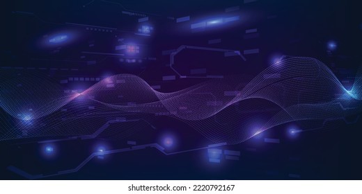 Ilustraciones vectoriales de tecnología digital futurista e innovadora con línea de alta tecnología, wireframe dinámica de ondas.Conceptos de futuro y tecnología.
