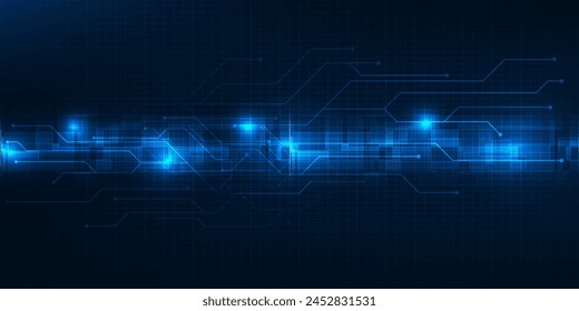 Ilustraciones vectoriales de innovación y tecnología digital futurista con elemento digital y red de circuitos de línea de cuadrícula para publicidad y arte de juegos. Conceptos de diseño tecnológico futuro.