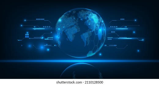 Vector illustrations of futuristic digital tech globe with hi tech circuit.Futuristic digital communication innovaton and technology concepts.