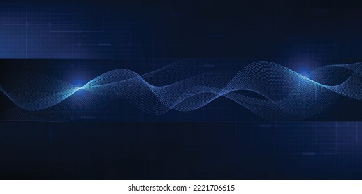 Ilustraciones vectoriales de la tecnología digital futurista con datos dinámicos de flujo en forma de onda o conexión de puntos.Conceptos de tecnología de la información digital de grandes datos.
