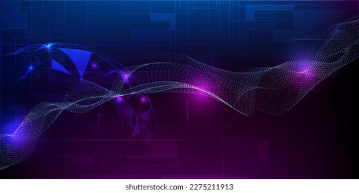 Ilustraciones vectoriales de la tecnología digital futurista con datos dinámicos de flujo en forma de onda o conexión de puntos.Conceptos de tecnología de la información digital de grandes datos.