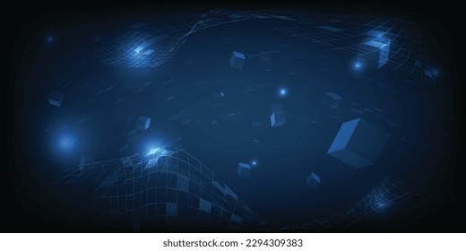 Ilustraciones vectoriales de la tecnología digital futurista con datos dinámicos de flujo en forma de onda o conexión de puntos.Conceptos de tecnología de la información digital de grandes datos.