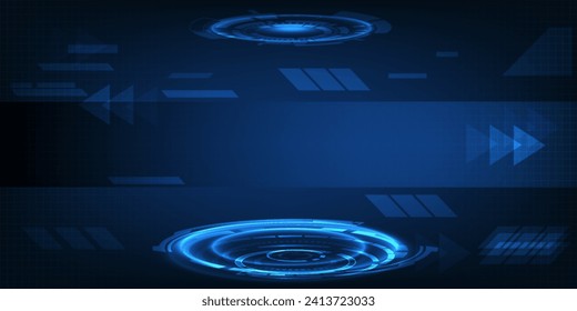 Vector illustrations of Futuristic  digital technology stage with glowing circle ring pedestal podium stage layout for hi tech showcase.Digital tech concept.