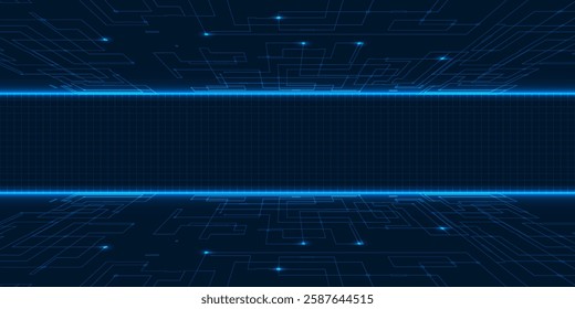Vector illustrations of futuristic digital technology background with horizontal space.